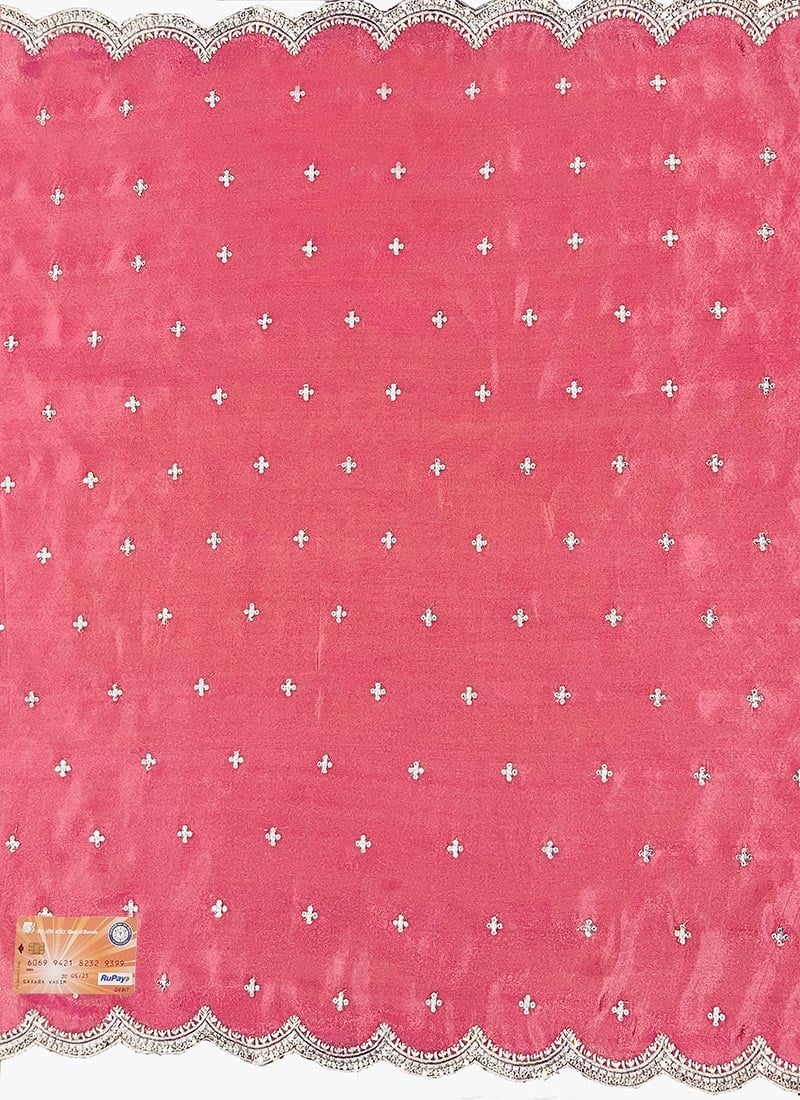 Pink Viscose Embroidered Sequins Dupatta Party Wear