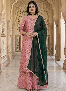 Pink Viscose Jacquard Sharara Suit
