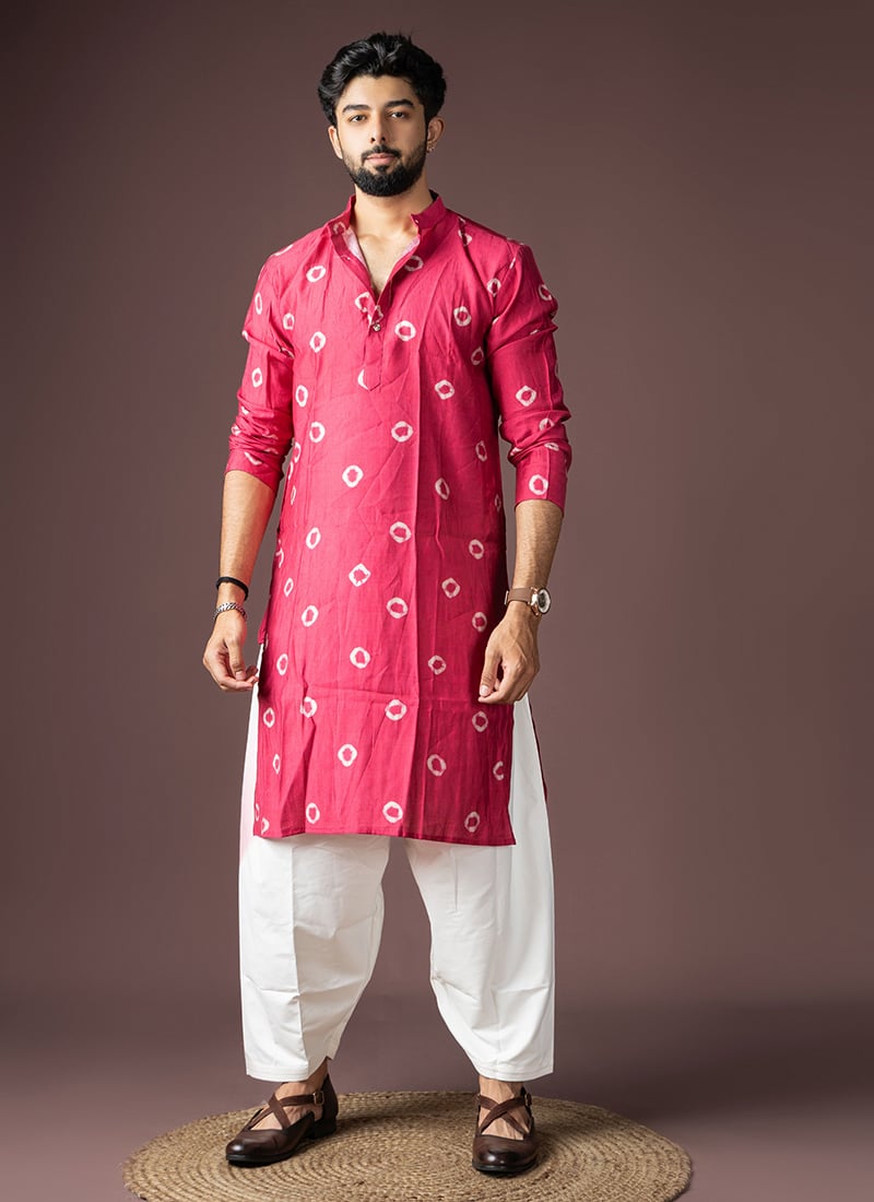 Pink Viscose Printed Kurta Pyjama Festive Wear
