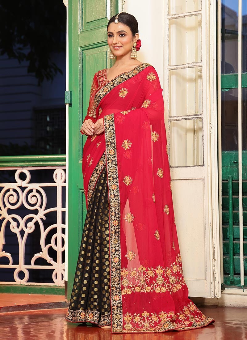 Pink Viscose Rayon Embroidered Stone Work Saree Festive Wear