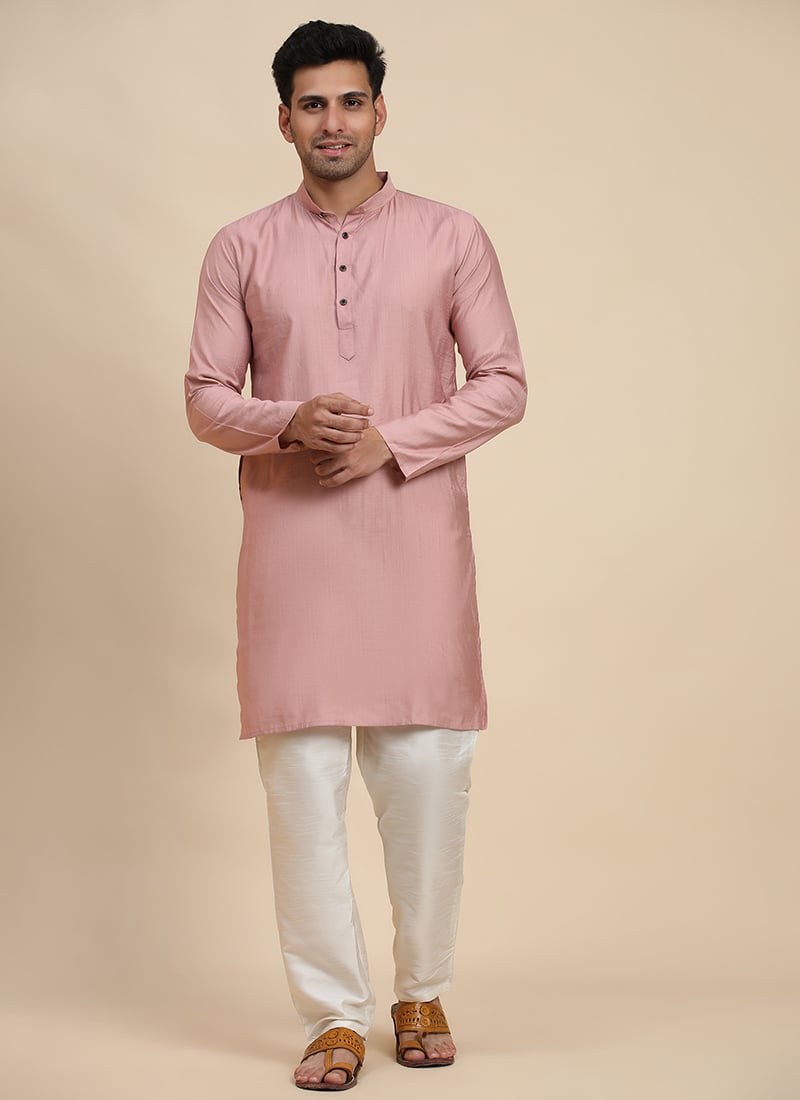 Pink Viscose Rayon Kurta Pyjama Festive Wear