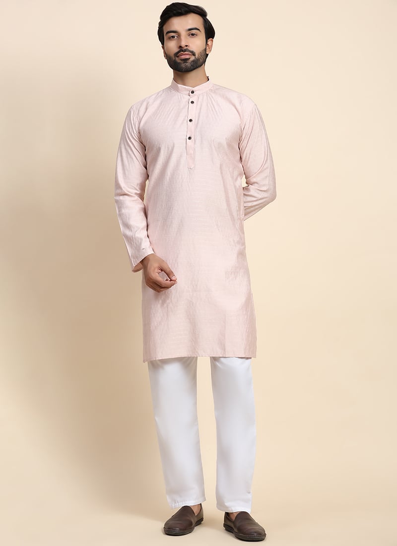Pink Viscose Rayon Weaved Kurta
