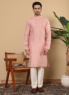 Pink Viscose Silk Embroidered Kurta Pyjama
