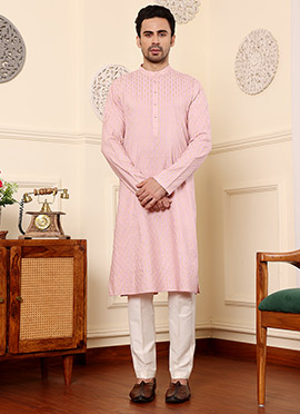 Pink Viscose Silk Embroidered Kurta Pyjama