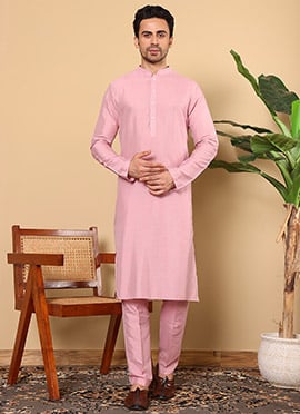 Pink Viscose Silk Kurta Pyjama