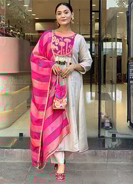 Pink Viscose Silk Sequins Anarkali Suit