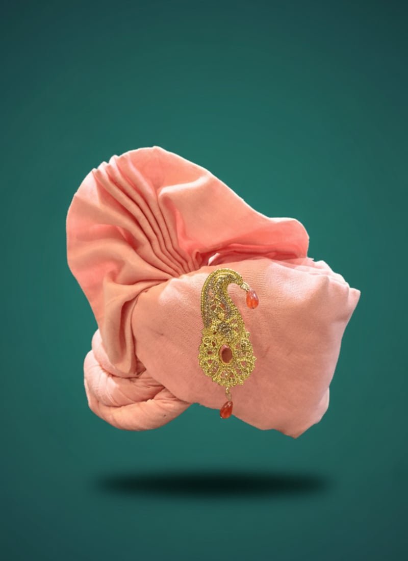 Pink Viscose Turban With Brooch