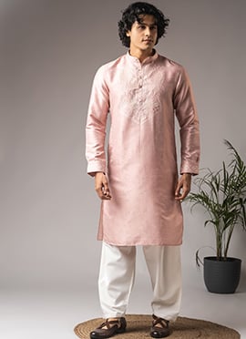 Pink Viscose Woven Embroidered Kurta Pyjama