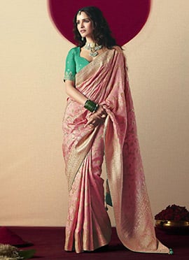 Pink Viscose Zari And Jacquard Saree