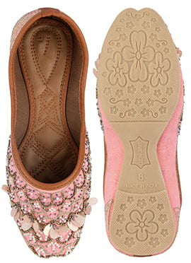 Pink Zardosi Hand Embroidered With Beads Work Juti