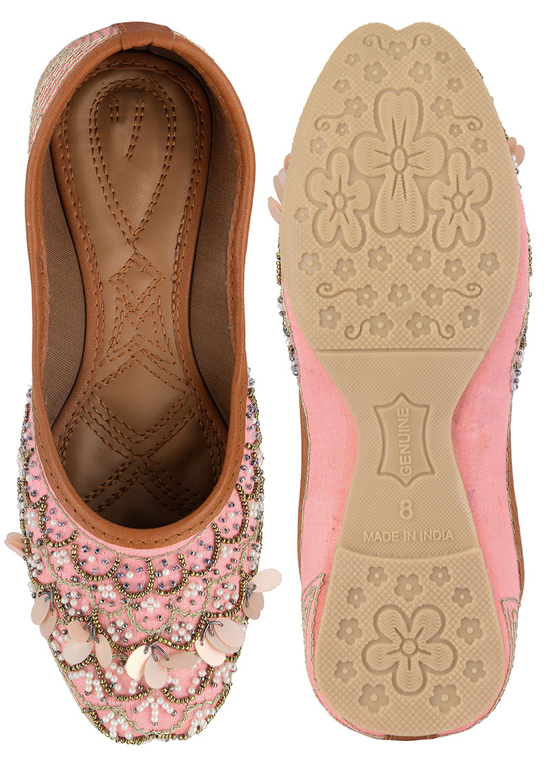 Pink Zardosi Hand Embroidered With Beads Work Juti