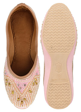 Pink Zardosi Hand Embroidered With Stone Work Juti