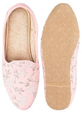 Pink Zari Embroidered Mojri