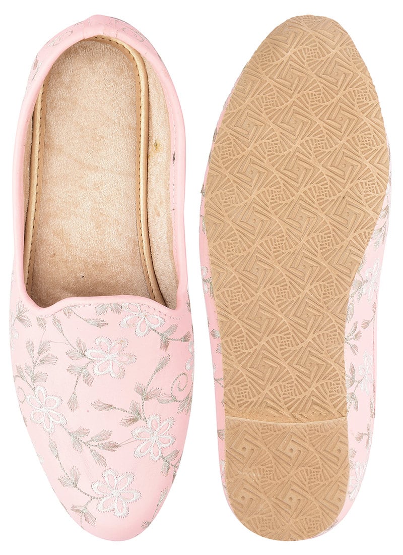 Pink Zari Embroidered Mojri
