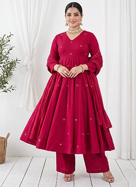 Pink Zari Silk Anarkali Suit