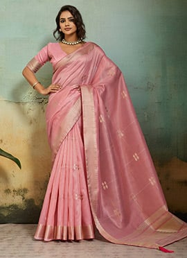Pink Zari Woven Saree