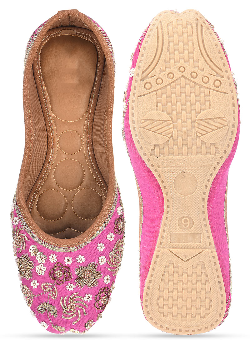Pink Zari Zardosi With Sequins Work Juti