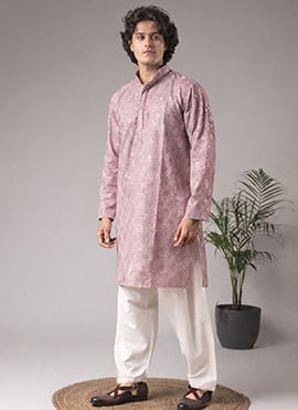 Pinkish Purple Viscose Thread And Sequins Embellished Kurta Pyjama