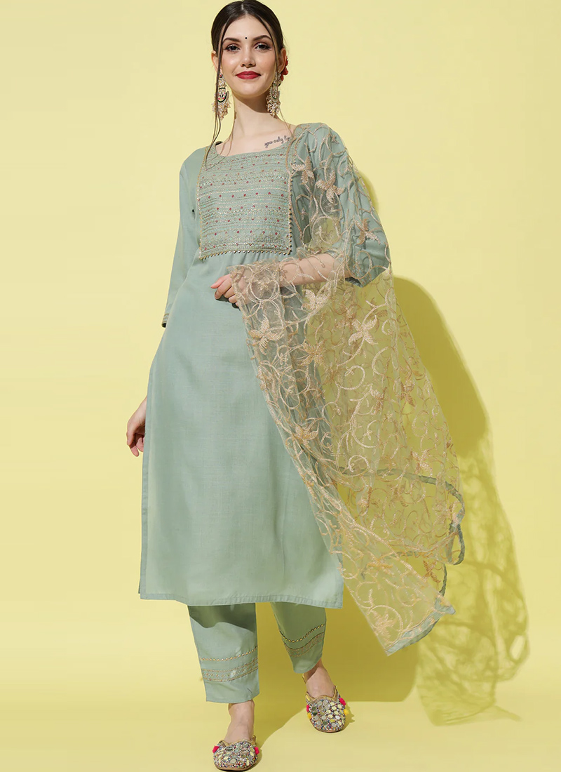 Shop Pista Blended Cotton Embroidered Straight Pant Suit After Six Wear