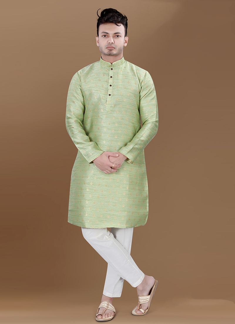 Pista Green  Jacquard Silk Kurta Pyjama