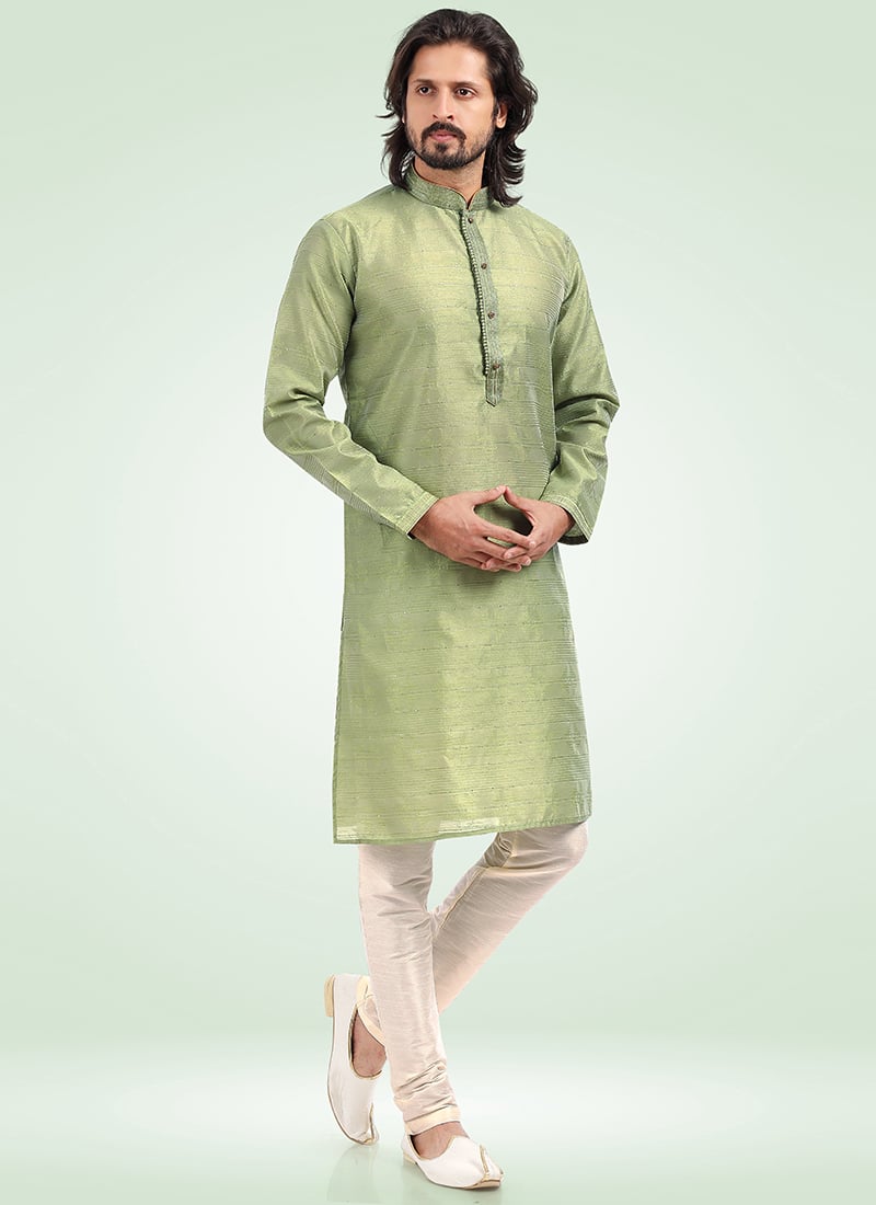 Pista Green Banarasi Silk Jacquard Kurta Pyjama Party Wear