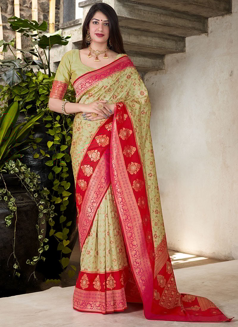 Pista Green Banarasi Silk Weaving Saree