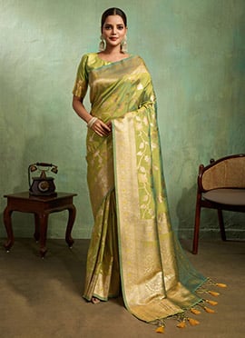 Pista Green Banarasi Silk Zari Saree