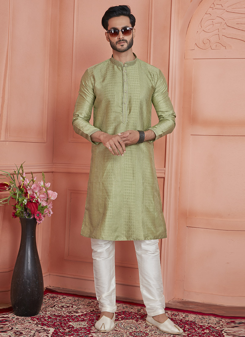 Pista Green Brocade Jacquard Silk With Zari Work  Kurta Pyjama