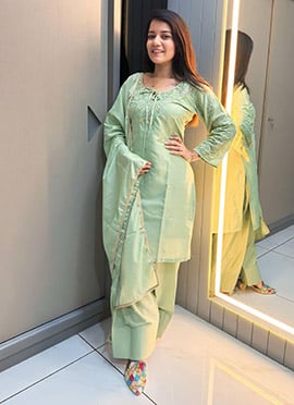 Pista Green Crepe Sequins Beads Thread Cutdana Palazzo Suit