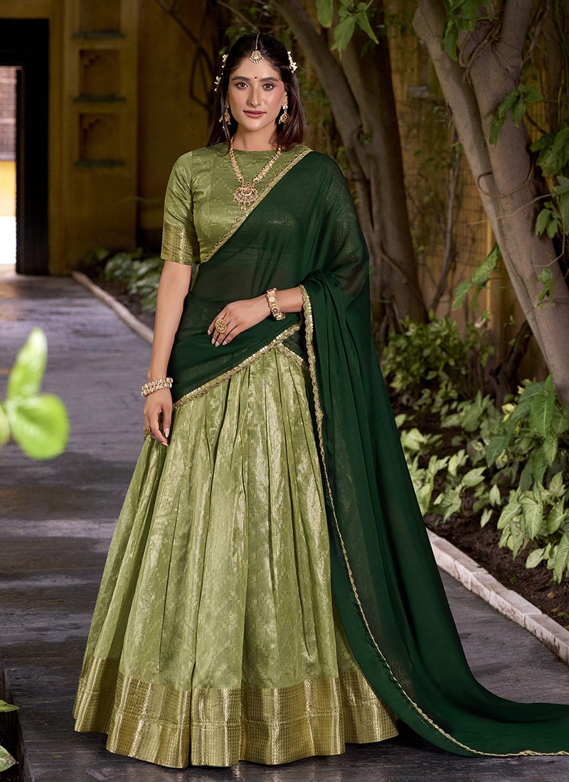 Pista Green Dupion Silk Zari Woven Lehenga Festive Wear