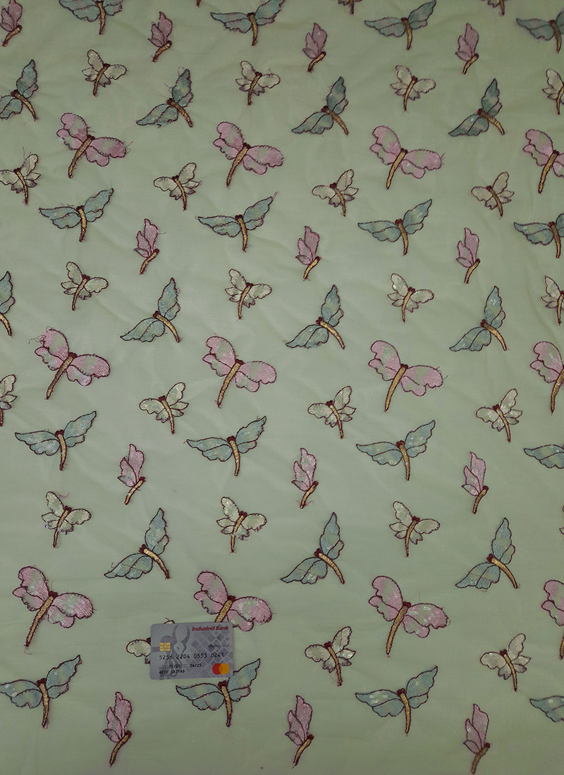 Pista Green Embroidered Viscose Fabric