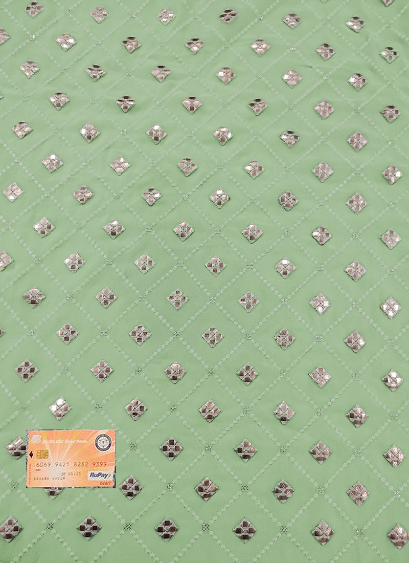 Pista Green Georgette Embroidered Fabric