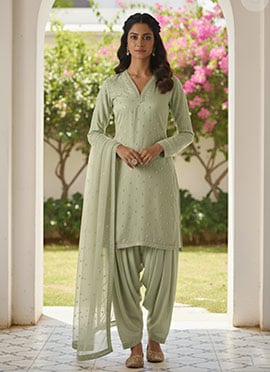 Pista Green Shimmer Organza Zari Sequins Salwar Suit