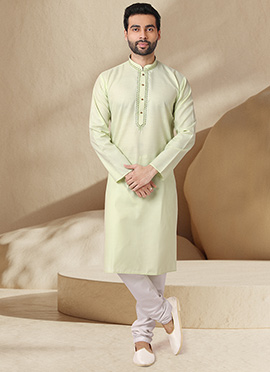 Pista Green Handloom Cotton Kurta Pyjama