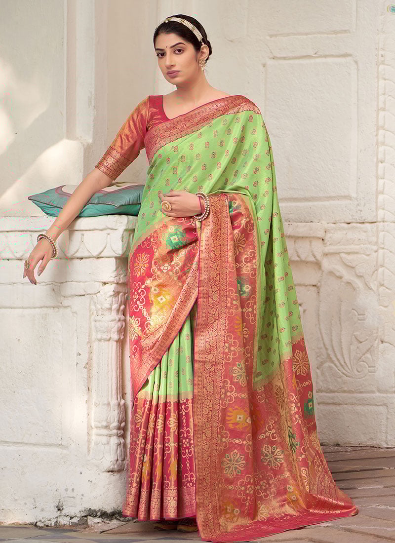 Pista Green Kanjivaram Silk Weaving Saree