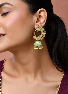 Pista Green Kundan Beads Jhumka