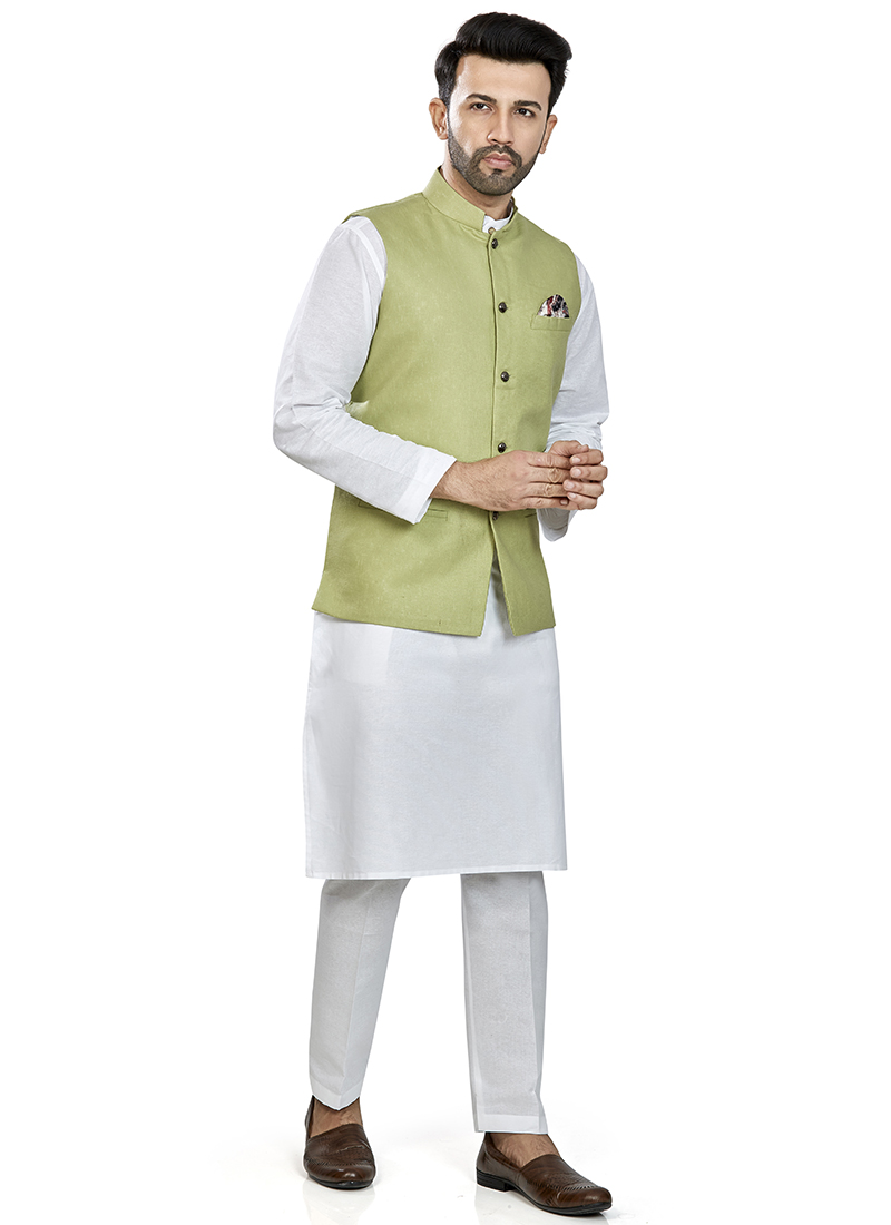 Pista Green Linen Blend Bandi Set