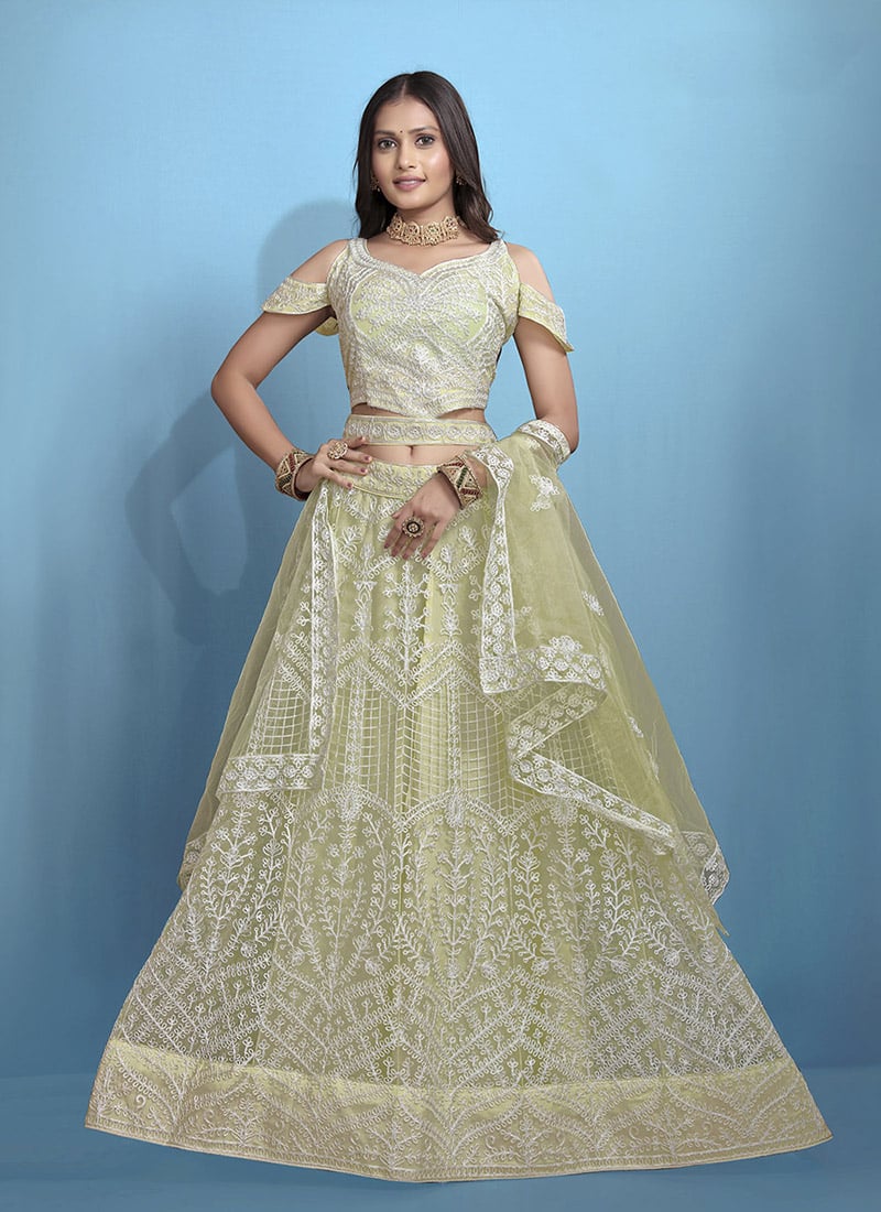 Pista Green Net Embroidered Lehenga Festive Wear
