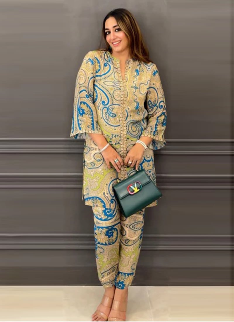 Pista Green Rayon Digital Print Indowestern Co ord Set After Six Wear