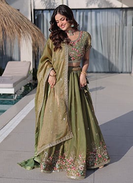 Pista Green Silk Embroidered Sequins Lehenga