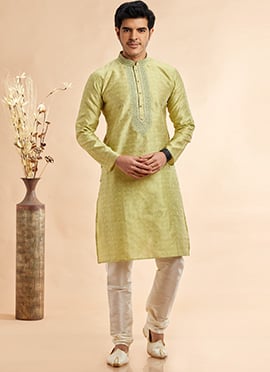 Pista Green Silk Jacquard Thread Kurta Pyjama