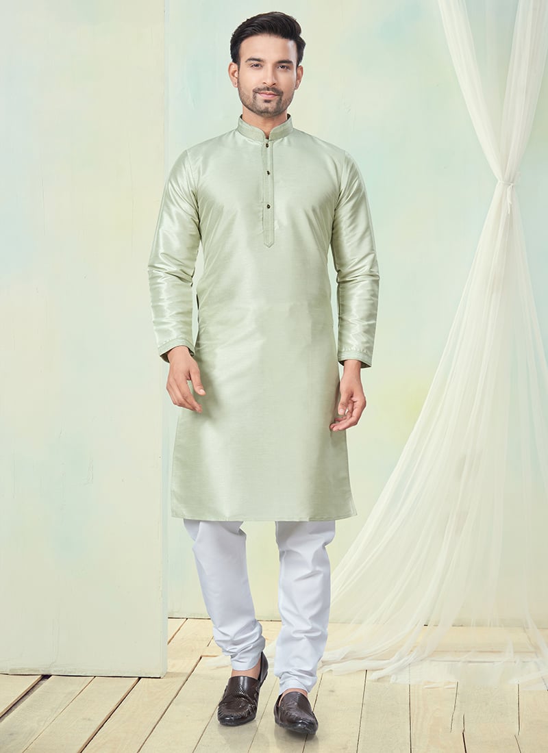 Pista Green Silk Kurta Pyjama For Men