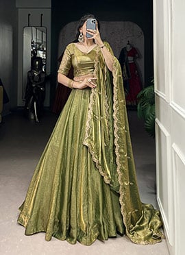 Pista Green Silk Sequins Embroidered Lehenga Wedding Wear
