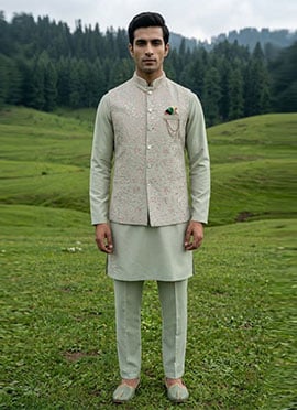 Pista Green Silk Thread Embroidered Sequins Bandi Set