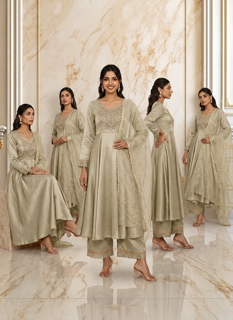 Pista Green Silk Zari Sequins Anarkali Suit Wedding Wear
