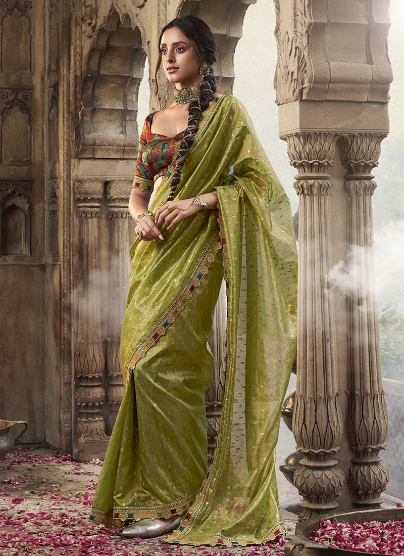Pista Green Tissue Jacquard Zari Saree