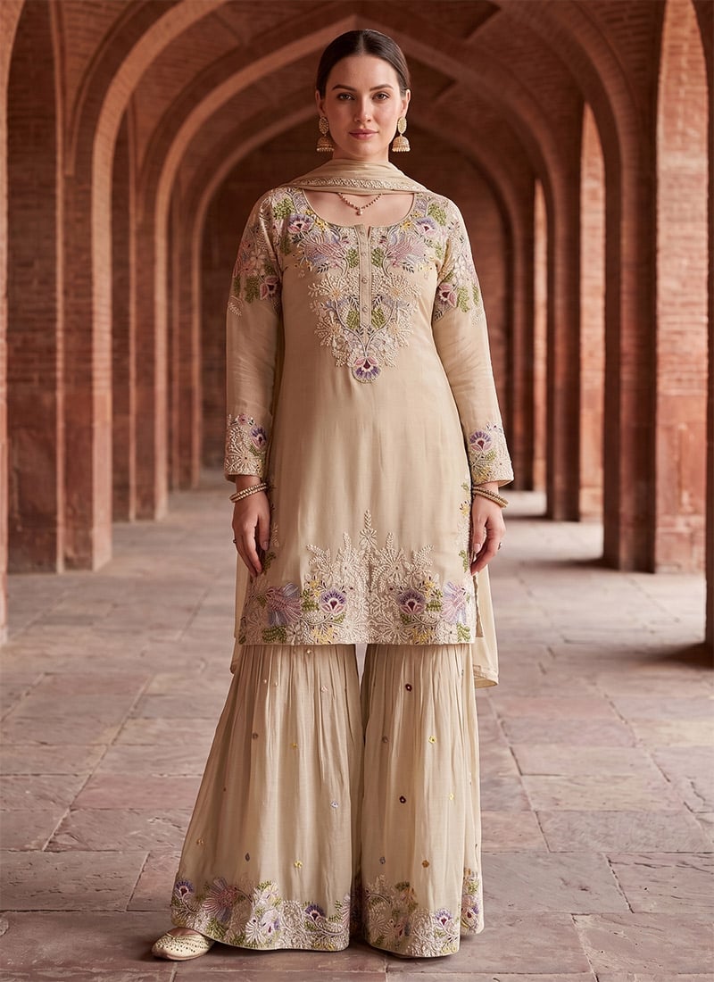 Pista Micro Cotton Floral Embroidered Palazzo Suit After Six Wear