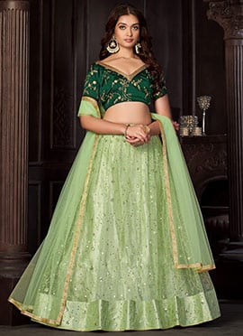 Pista Net Embroidered Umbrella Lehenga