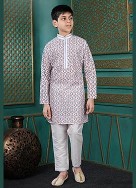 Playful Multicolored Cotton Digital Print Kids Boys Kurta Pyjama