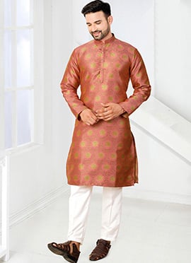 Playful Pink Jacquard Silk Kurta Pyjama